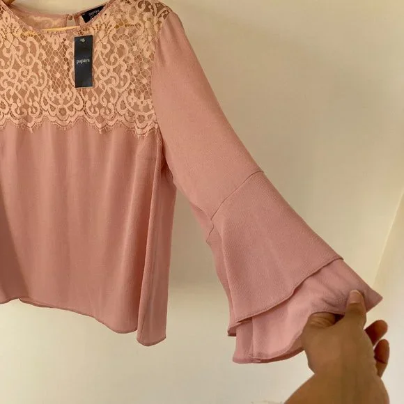 Papaya Women's Dusty Pink With Lace Detailing Long Sleeve Blouse Top Size UK 16 - Picture 6 of 12